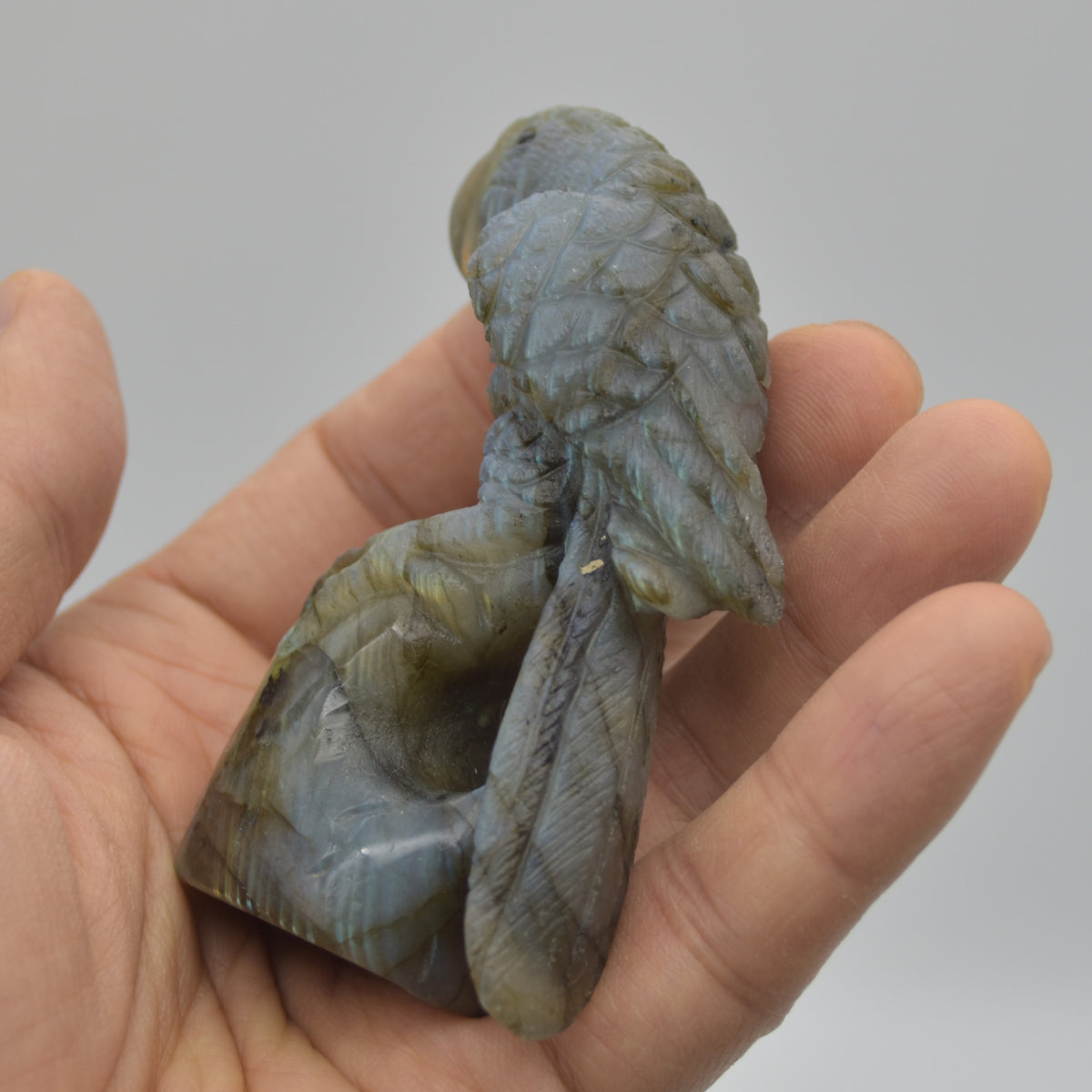 Labradorite Crystal Parrot on Branch - 8cm x 4.5cm x 3cm - 100 grams #09
