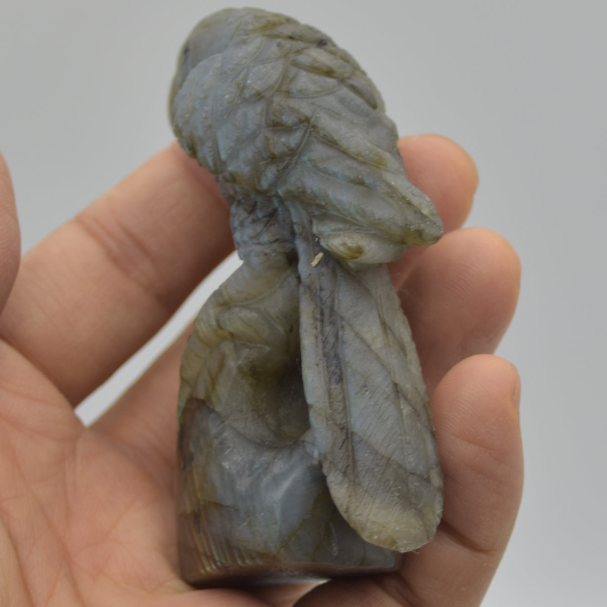 Labradorite Crystal Parrot on Branch - 8cm x 4.5cm x 3cm - 100 grams #09