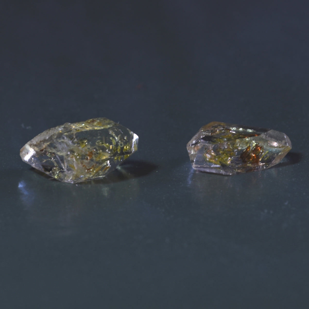 Golden Enhydro Petroleum Oil Diamond Quartz UV Fluorescent with Moving Bubble from Pakistan - 2 Count - 6.5ct #14