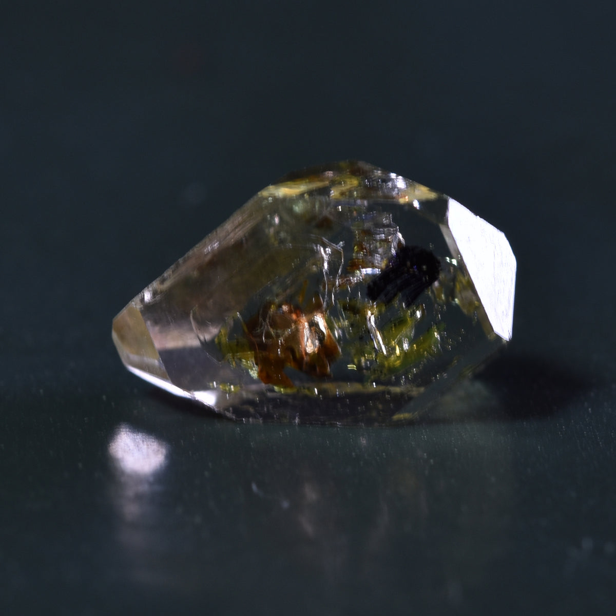 Golden Enhydro Petroleum Oil Diamond Quartz UV Fluorescent with Moving Bubble from Pakistan - 2 Count - 6.5ct #14