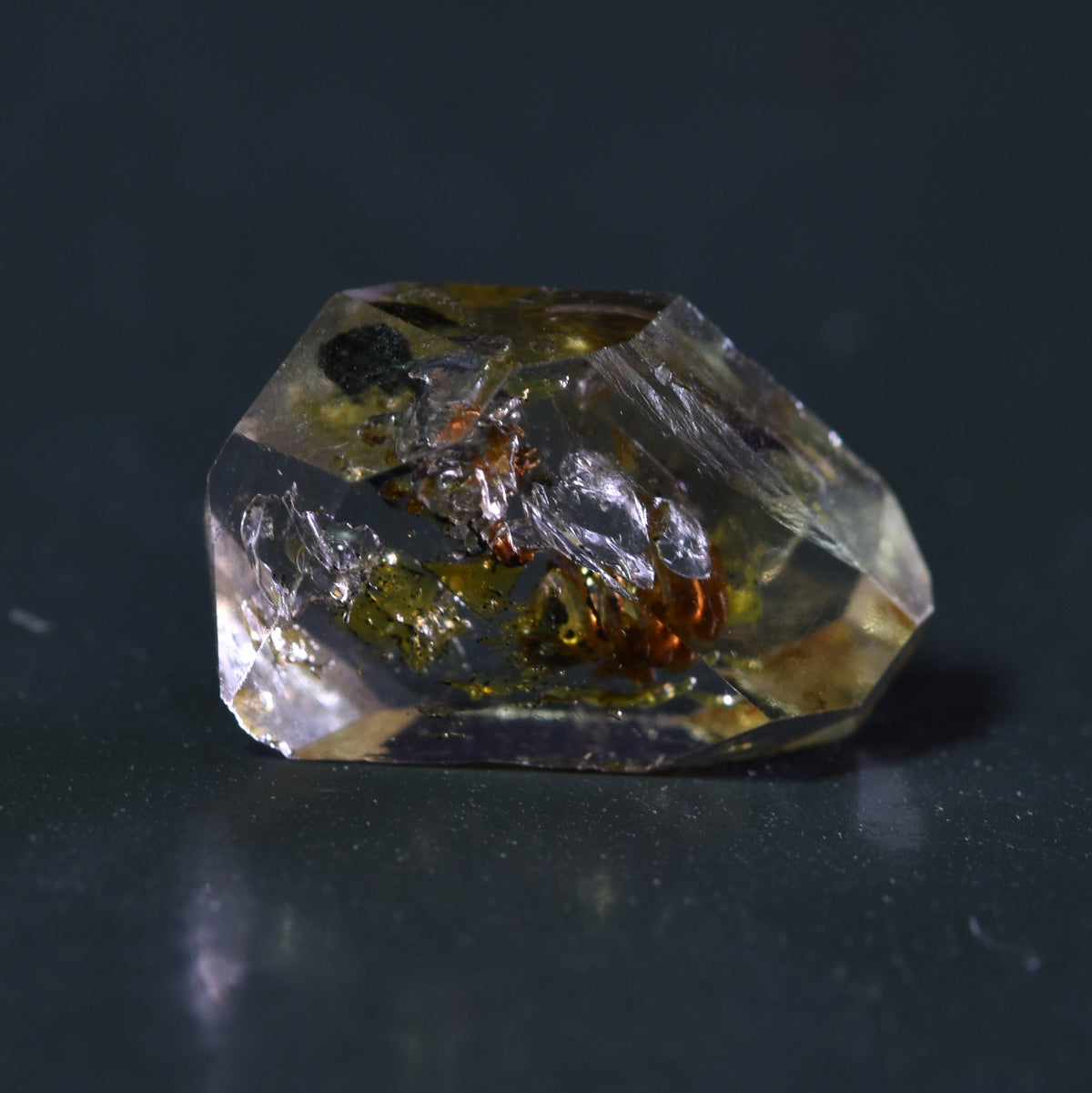 Golden Enhydro Petroleum Oil Diamond Quartz UV Fluorescent with Moving Bubble from Pakistan - 2 Count - 6.5ct #14