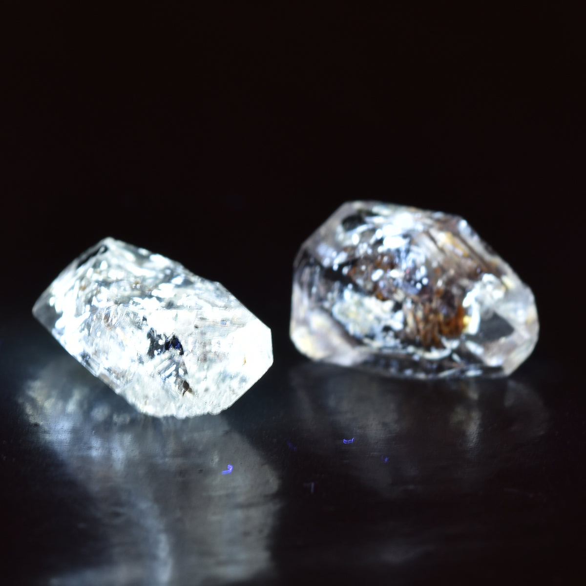 Golden Enhydro Petroleum Oil Diamond Quartz UV Fluorescent with Moving Bubble from Pakistan - 2 Count - 6.5ct #14