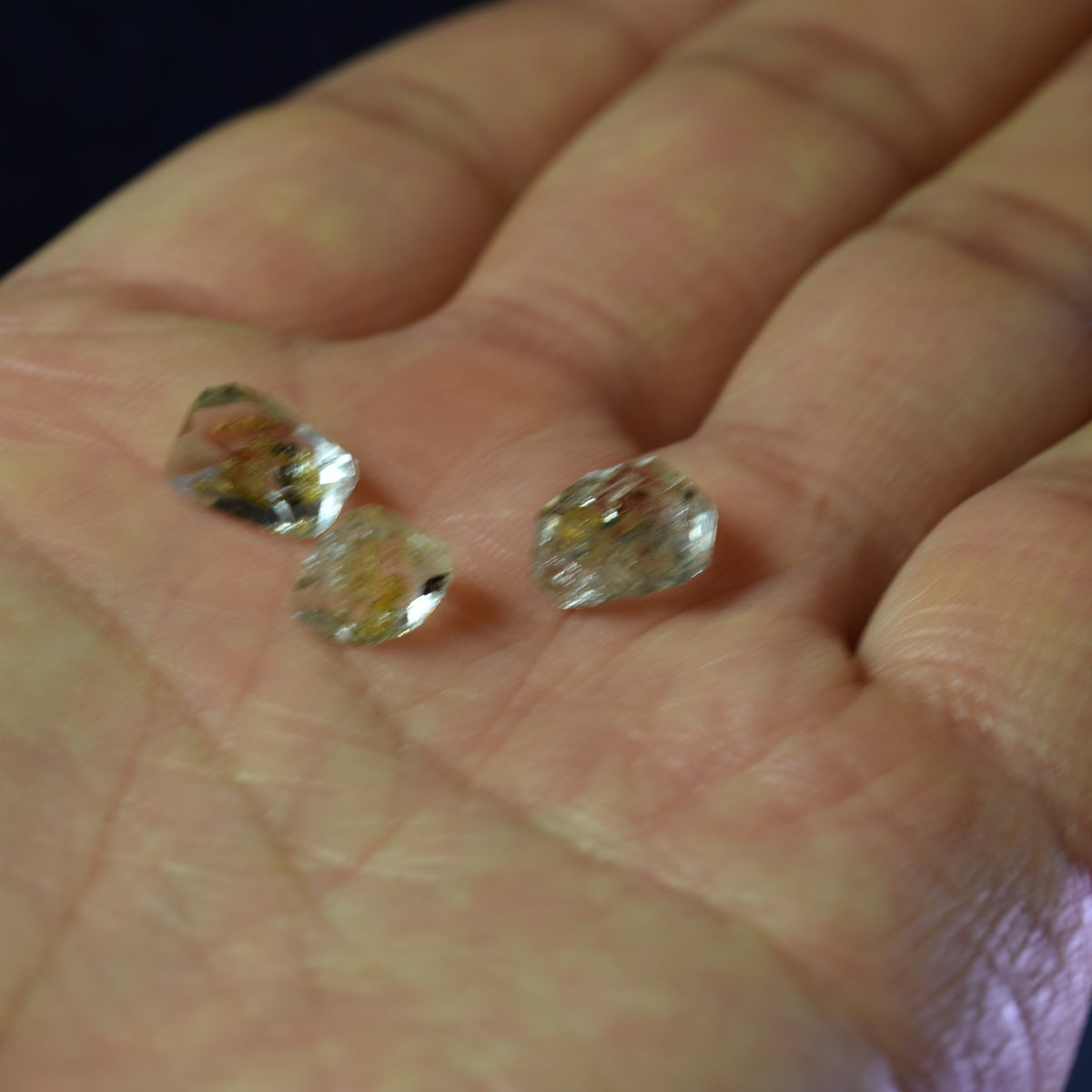 Golden Enhydro Petroleum Oil Diamond Quartz UV Fluorescent with Moving Bubble from Pakistan - 3 Count - 5.7ct #15
