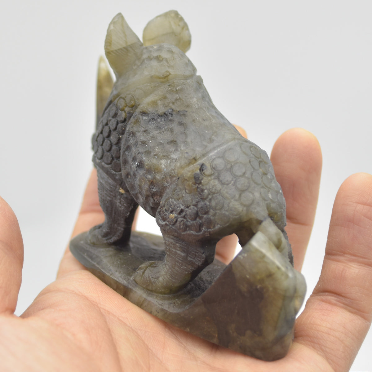Labradorite Crystal Rhinoceros - 7cm x 10.5cm x 3.5cm - 209 grams #03
