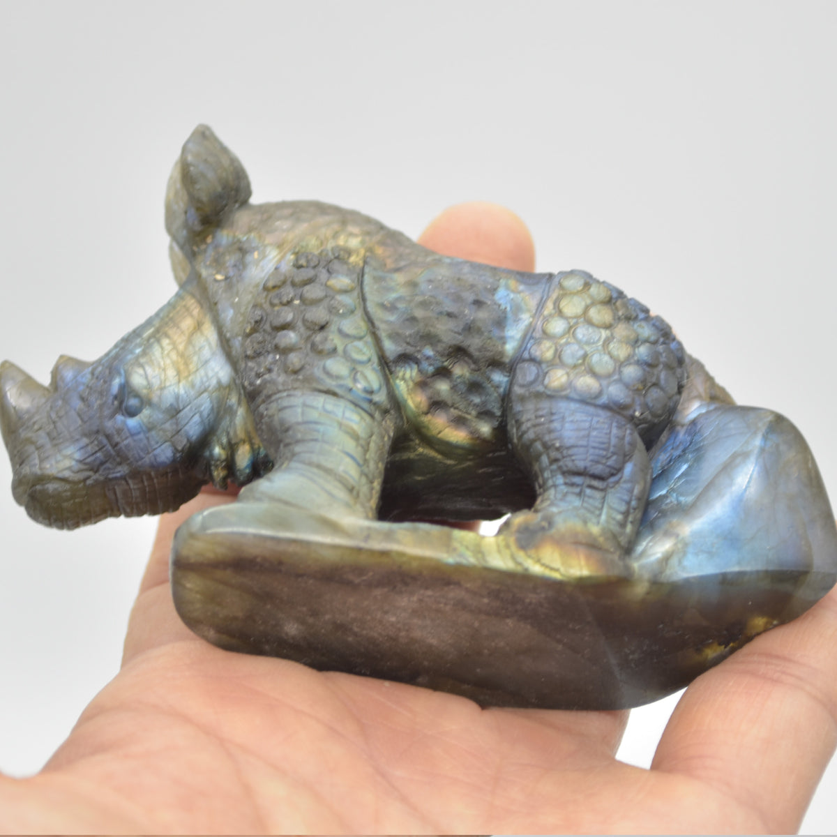 Labradorite Crystal Rhinoceros - 6.5cm x 9.5cm x 3cm - 182 grams #05