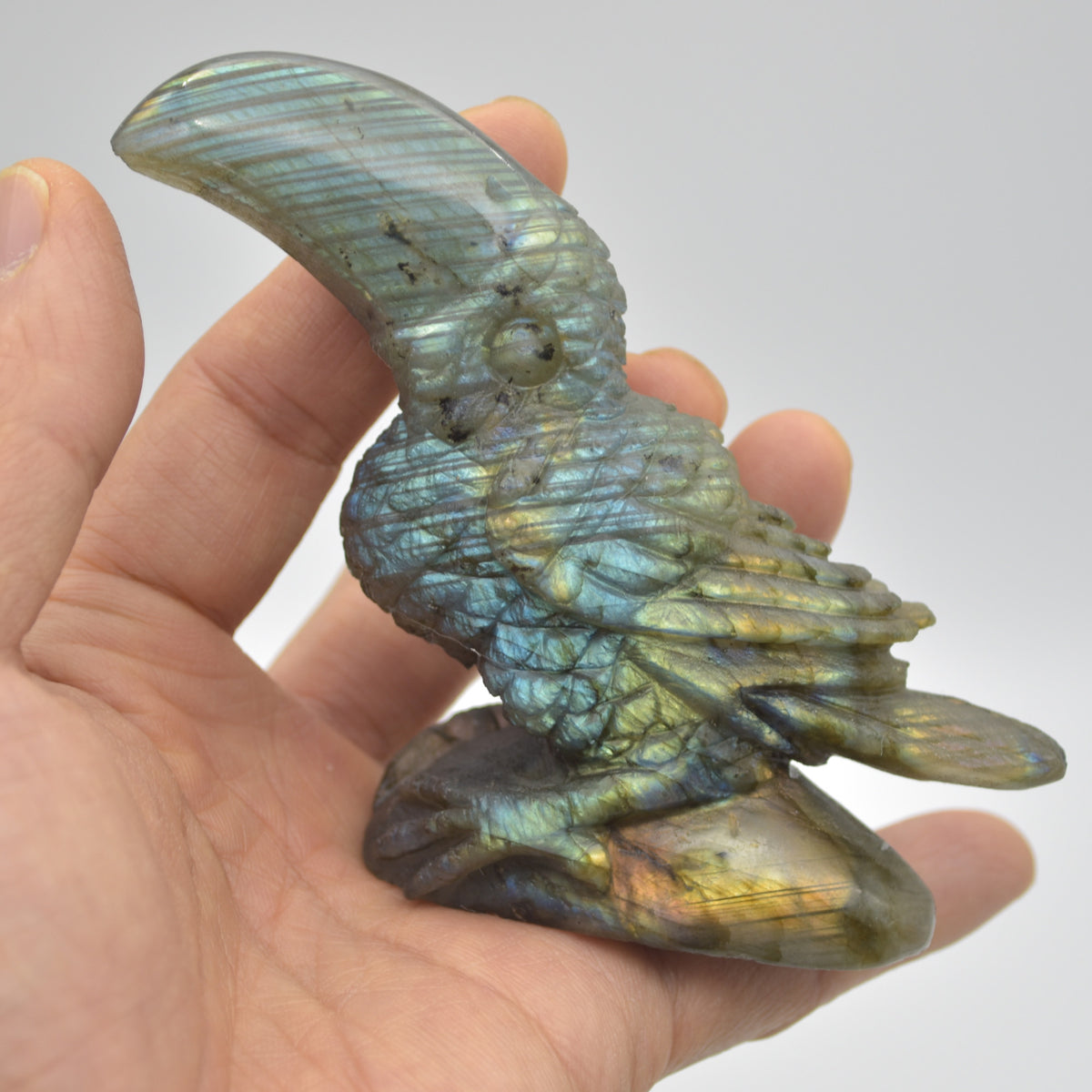 Labradorite Crystal Toucan on Rock - 9.5cm x 8cm x 2.5cm - 150 grams #01