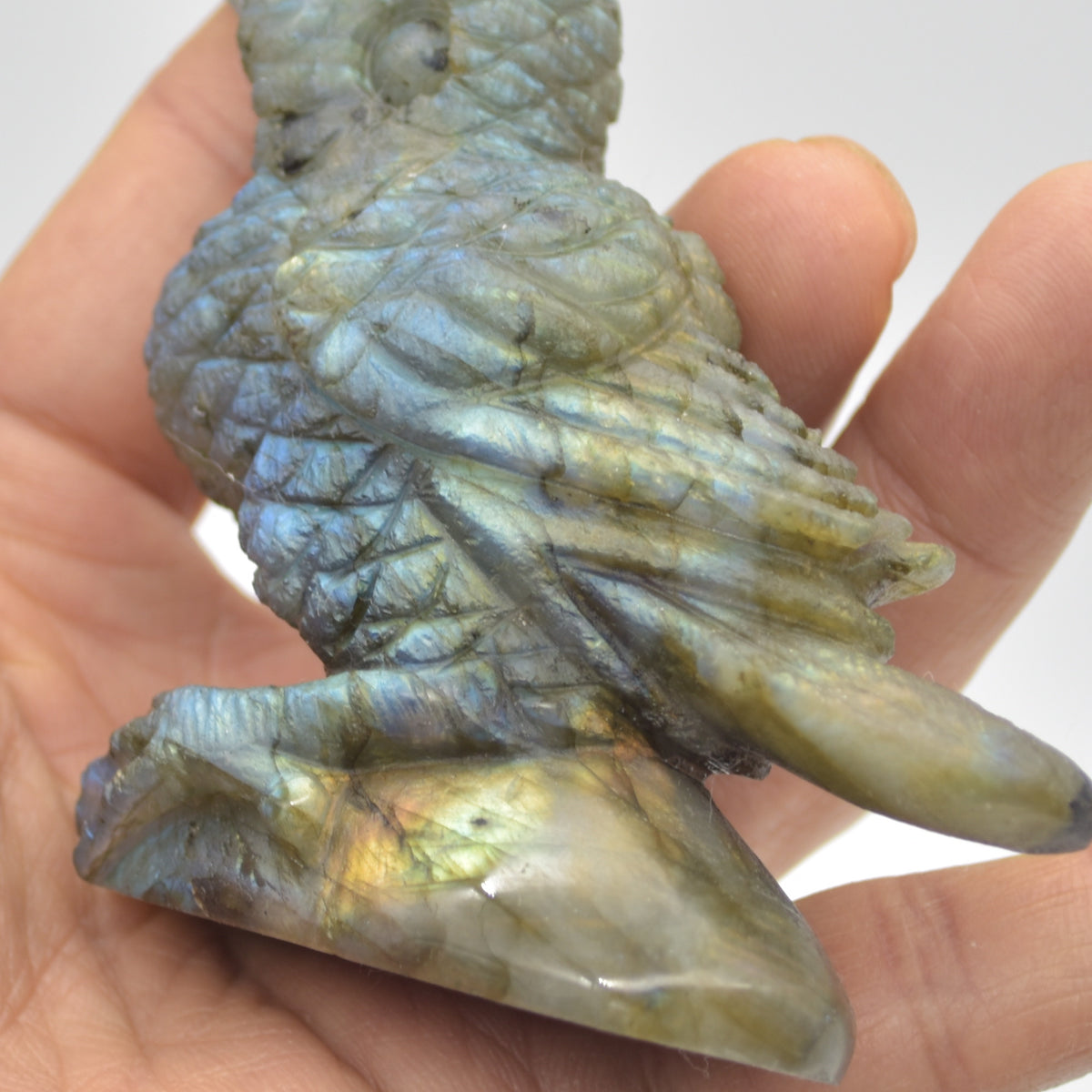 Labradorite Crystal Toucan on Rock - 9.5cm x 8cm x 2.5cm - 150 grams #01