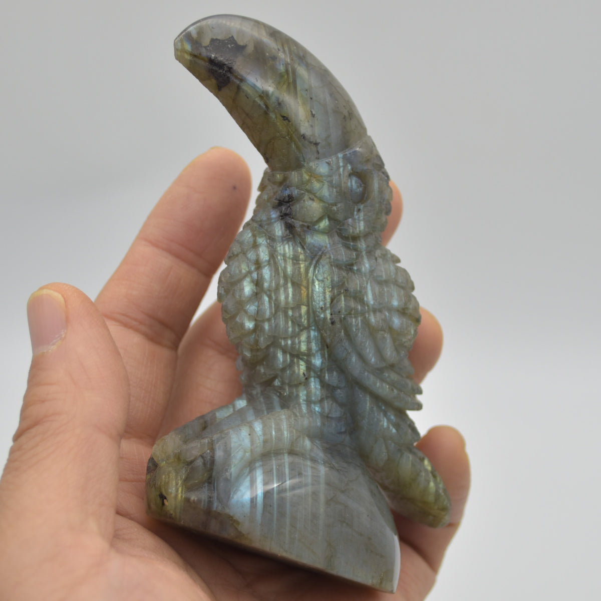 Labradorite Crystal Toucan on Rock - 9cm x 8.5cm x 3cm - 183 grams #04