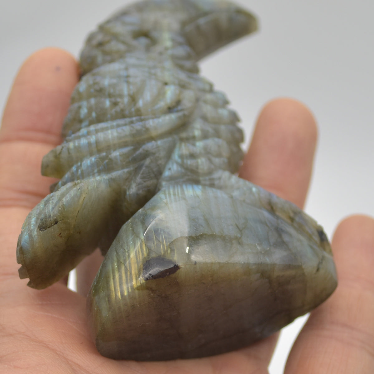 Labradorite Crystal Toucan on Rock - 9cm x 8.5cm x 3cm - 183 grams #04