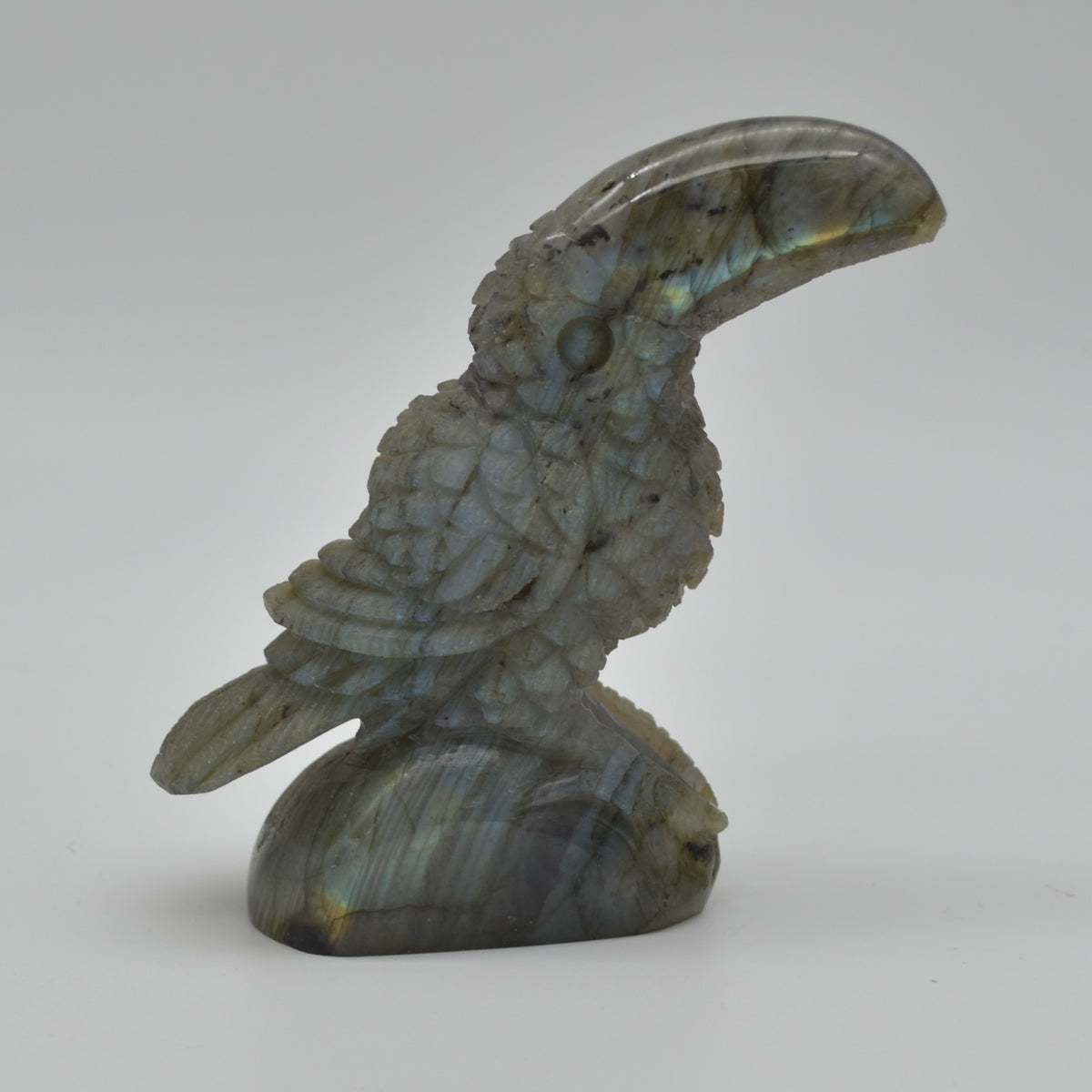 Labradorite Crystal Toucan on Rock - 9cm x 8.5cm x 3cm - 183 grams #04