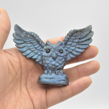 Labradorite Crystal Wide Winged Owl - 6.5cm x 8.5cm x 2.5cm - 94 grams #01