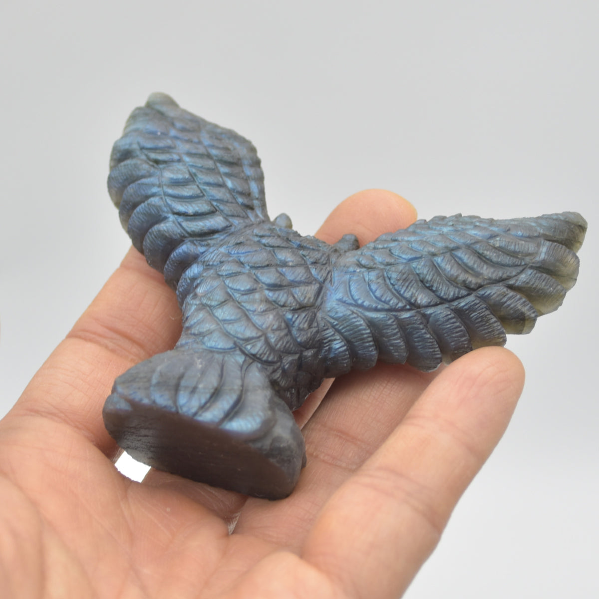 Labradorite Crystal Wide Winged Owl - 6.5cm x 8.5cm x 2.5cm - 94 grams #01