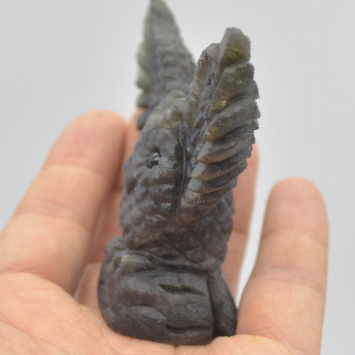 Labradorite Crystal Wide Winged Owl - 6.5cm x 8.5cm x 2.5cm - 94 grams #01