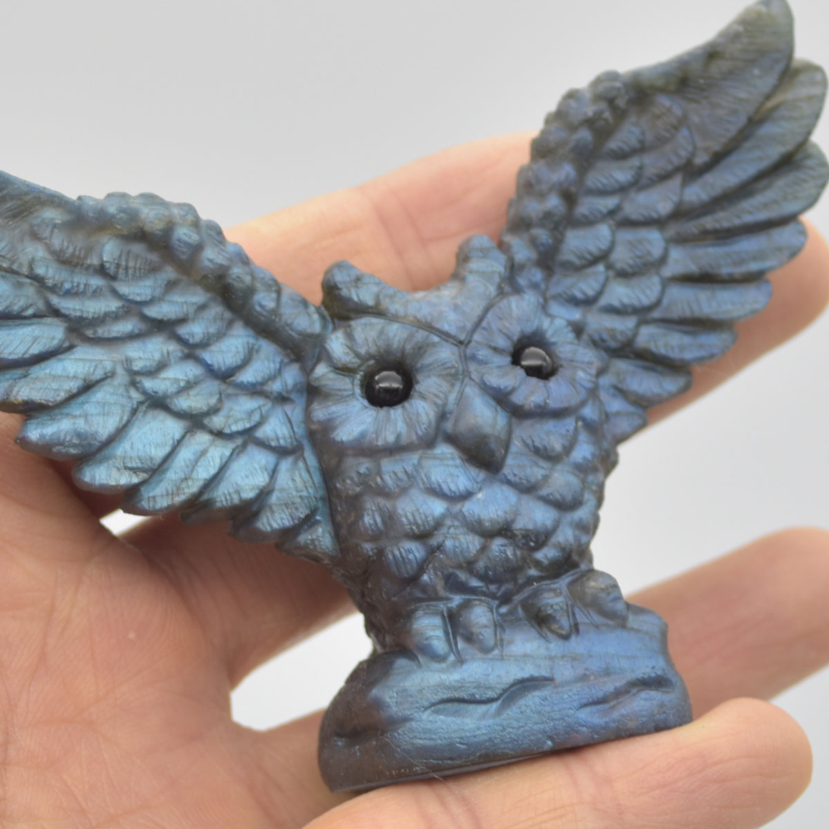 Labradorite Crystal Wide Winged Owl - 6.5cm x 8.5cm x 2.5cm - 94 grams #01