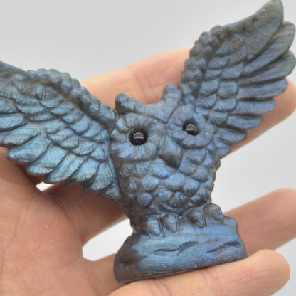 Labradorite Crystal Wide Winged Owl - 6.5cm x 8.5cm x 2.5cm - 94 grams #01