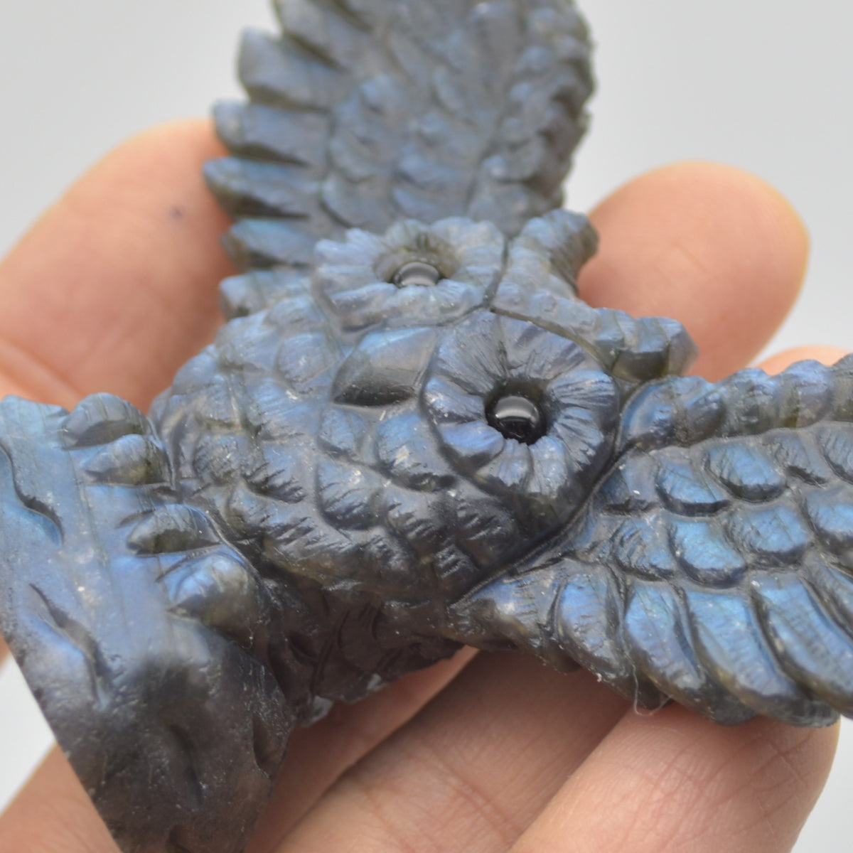 Labradorite Crystal Wide Winged Owl - 6.5cm x 8.5cm x 2.5cm - 94 grams #01