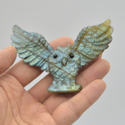 Labradorite Crystal Wide Winged Owl - 6cm x 8.5cm x 1.5cm - 51 grams #02