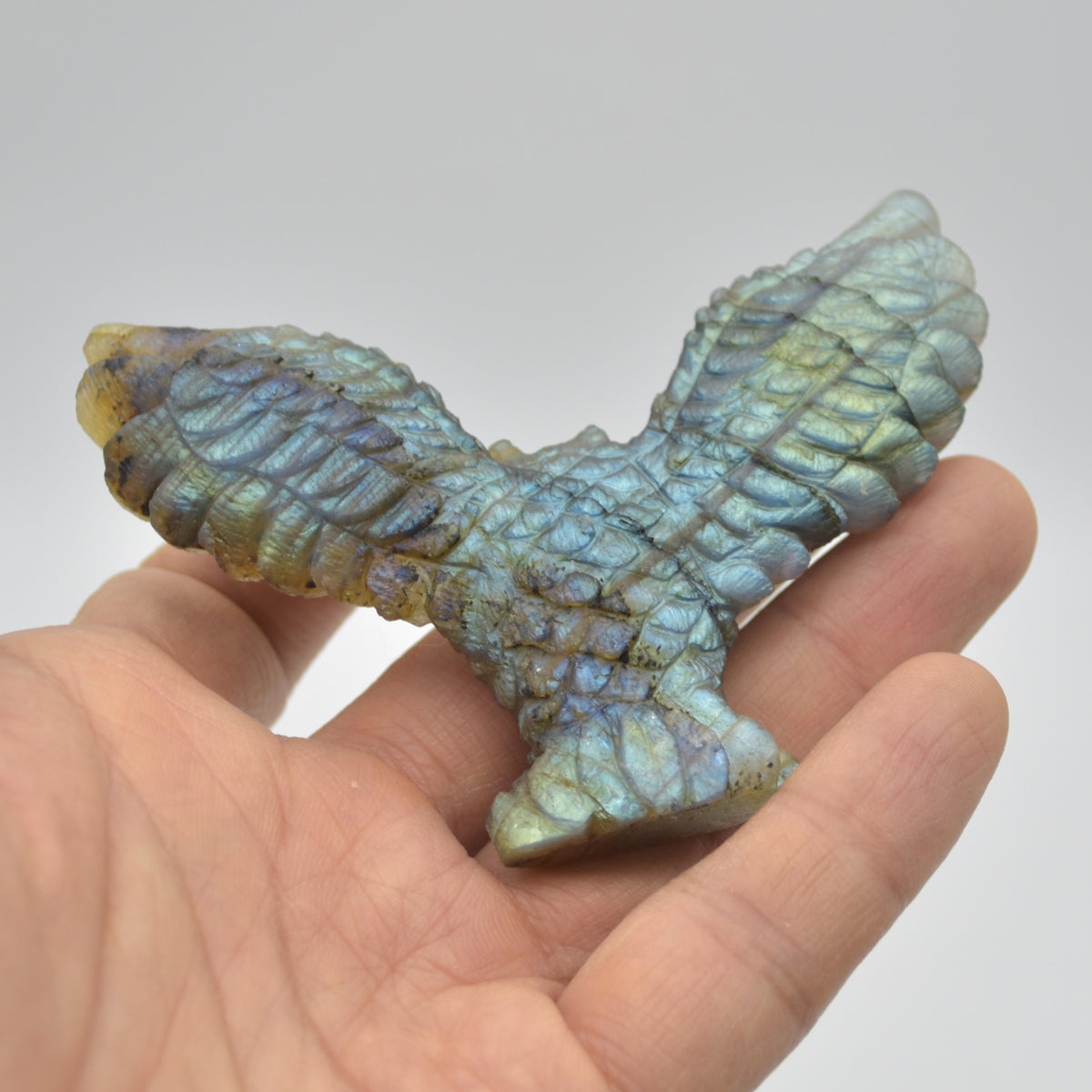 Labradorite Crystal Wide Winged Owl - 6cm x 8.5cm x 1.5cm - 51 grams #02
