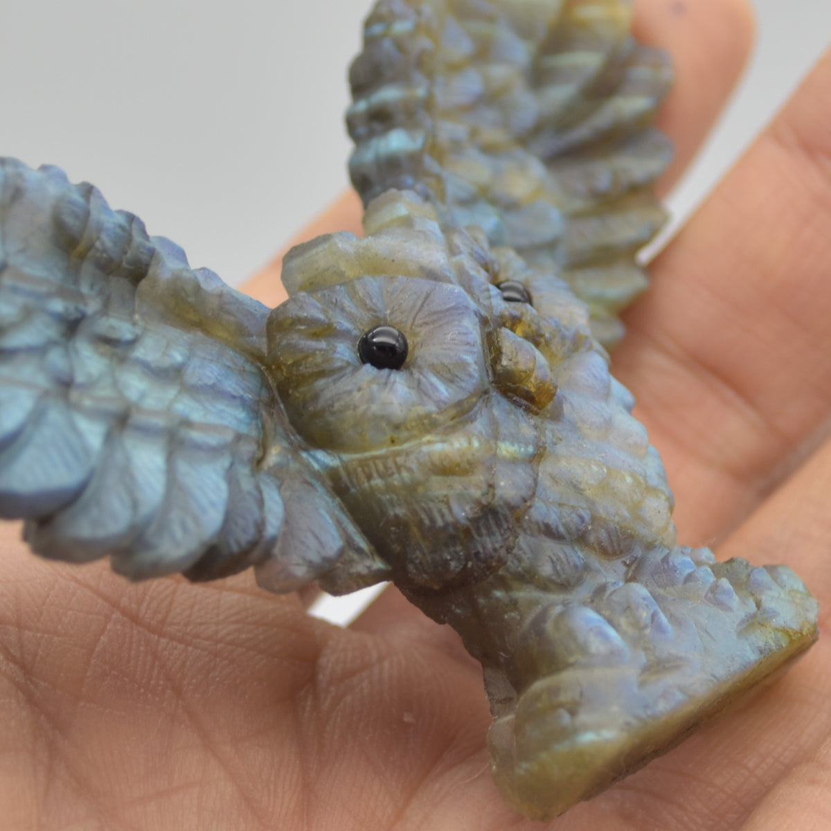 Labradorite Crystal Wide Winged Owl - 6cm x 8.5cm x 1.5cm - 51 grams #02