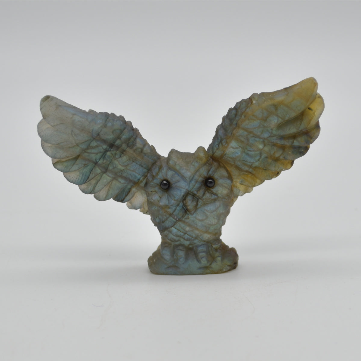 Labradorite Crystal Wide Winged Owl - 6cm x 8.5cm x 1.5cm - 51 grams #02