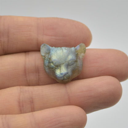Labradorite Big Cat Head - 2cm x 2cm x 0.9cm - 4.2 grams