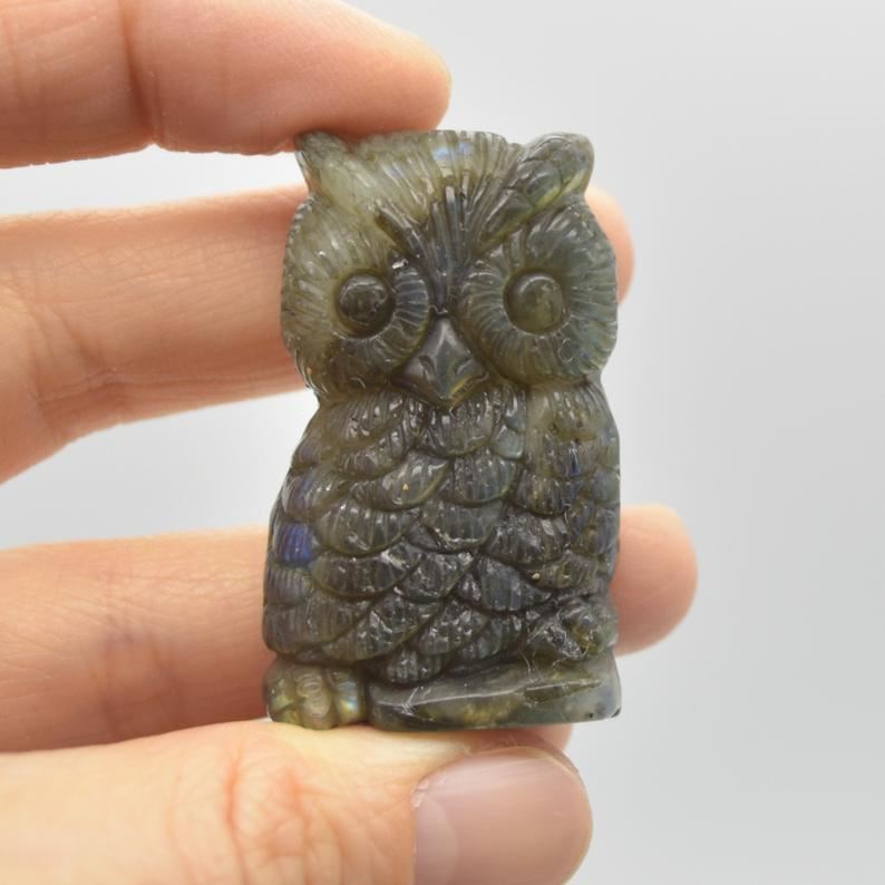 Labradorite Owl - 27 grams - 4.5cm x 2.5cm x 1.3cm