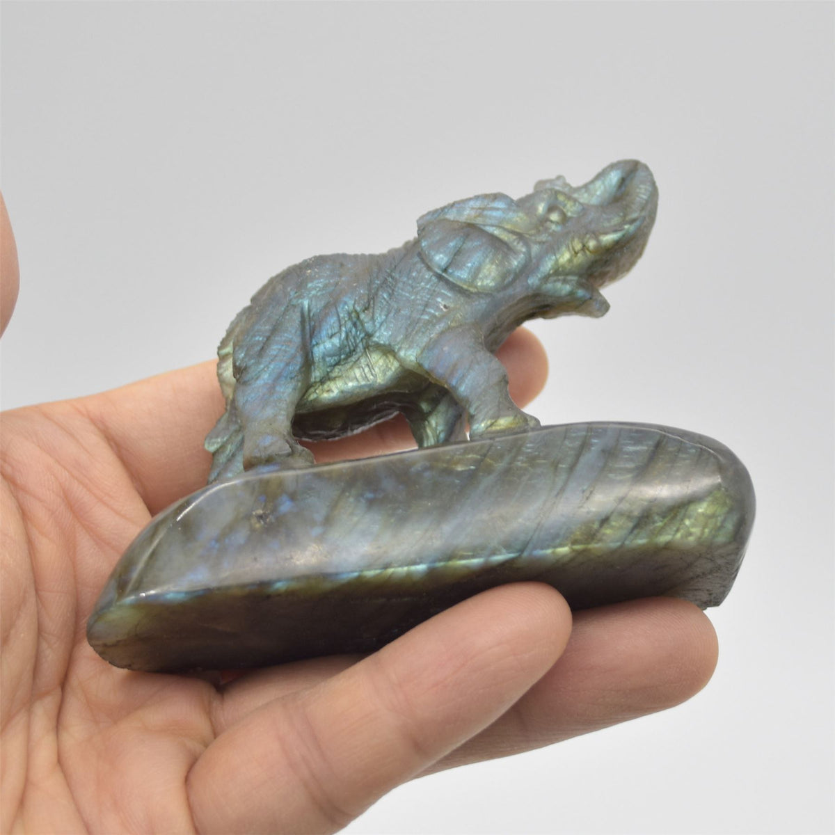 Labradorite Elephant - 8.5cm x 6.5cm x 3cm - 149 grams